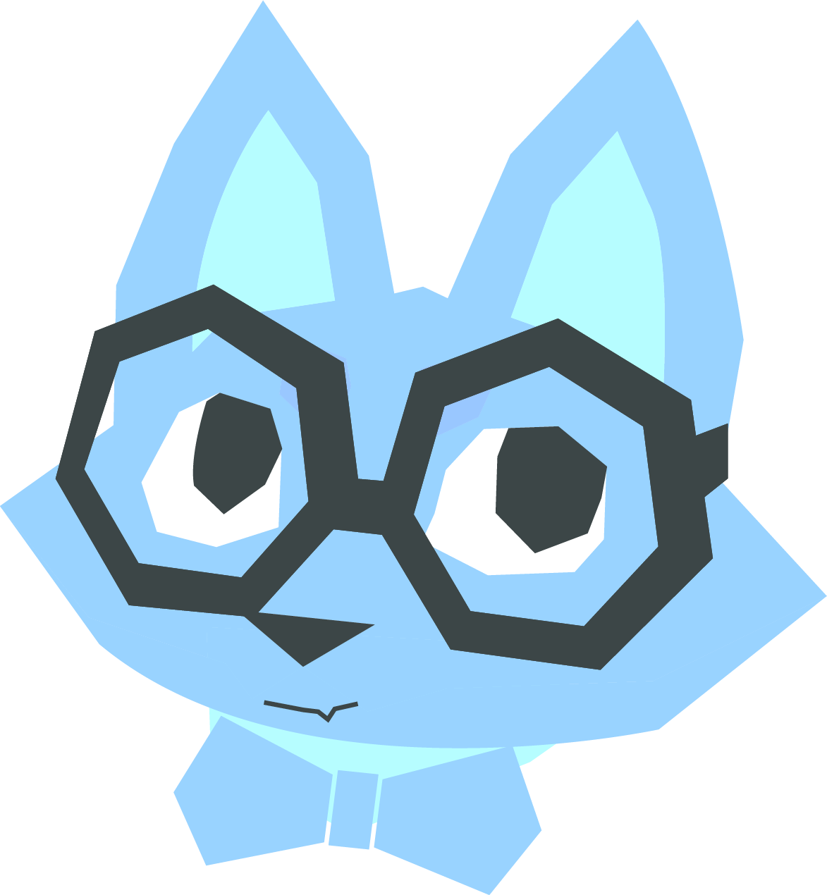 a low poly light blue fox with glasses